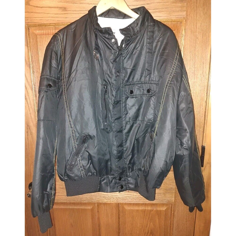Vintage Swingster Jacket Men's XL Black Long Sleeve Made in USA Pockets